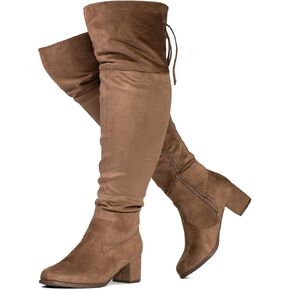 RF ROOM OF FASHION Women's Wide Calf Wide Width Block Heel Stretchy Over The Knee Boots - Plus Size Friendly