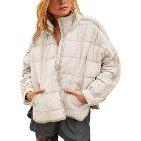 Freyhem Quilted Puffer Jacket Women Lightweight Short Zip Up Padded Coat with Pockets