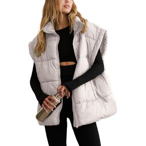 APAFES Women Winter Oversized Puffer Vest Lightweight Stand Collar Flysleeve Insulated Padded Puffy Jackets Coat with Pockets