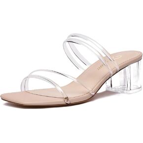 Athlefit Women's Strappy Block Chunky Heels Fashion Square Open Toe Slip On Heeled Sandals in Kuwait