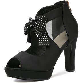 GATUXUS Open Toe Women Platform High Heel Shoes Bows Strappy Sandals