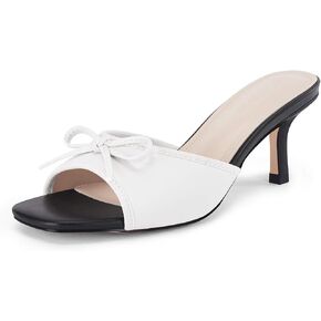 Womens Bow Mules Heels Kitten Heel Slide Sandals Square Toe Slip on Dress Shoes in Saudi Arabia
