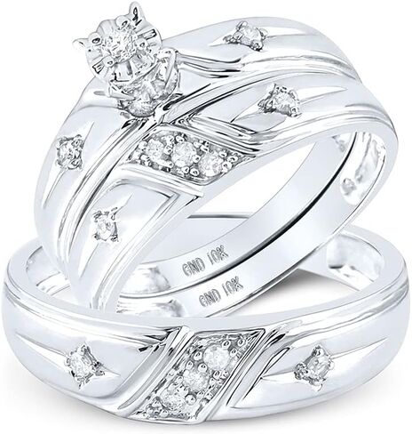 10k White Gold Diamond Cross on Side Mens And Ladies Couple His & Hers Trio 3 Three Ring Bridal Matching Engagement Wedding Ring Band Set White Gold (0.15 cttw.) - Please use drop down menu to select your desired ring sizes in Saudi Arabia