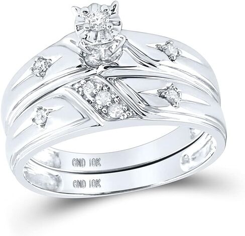 10k White Gold Diamond Cross on Side Mens And Ladies Couple His & Hers Trio 3 Three Ring Bridal Matching Engagement Wedding Ring Band Set White Gold (0.15 cttw.) - Please use drop down menu to select your desired ring sizes in Saudi Arabia