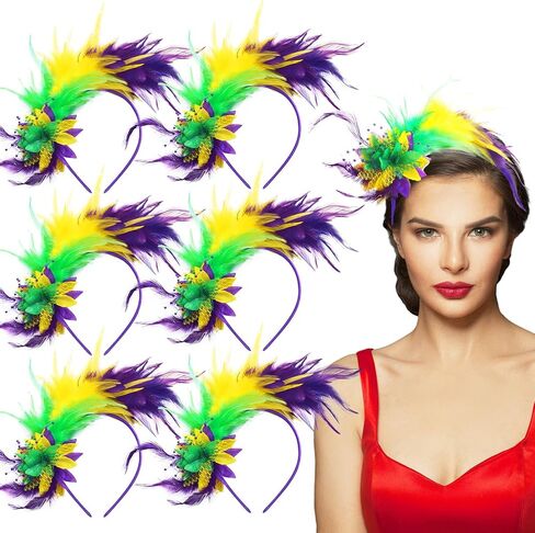 Yunlly 6 Pcs Mardi Gras Feather Headband 1920 Feather Fascinator Headband Parrot Headband Party Costume Women Accessories in Saudi Arabia