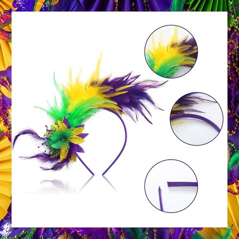 Yunlly 6 Pcs Mardi Gras Feather Headband 1920 Feather Fascinator Headband Parrot Headband Party Costume Women Accessories in Saudi Arabia