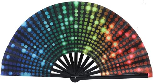 Large Women Clack Fold Hand Fan Fluorescence Printing UV Glow Party Club Prom Disco Freaky Pub Decoration Accessory Aurora in Saudi Arabia