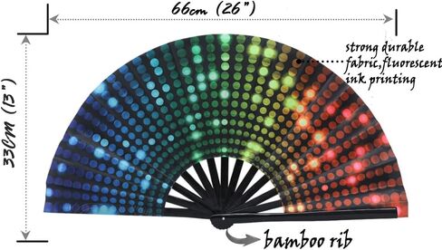 Large Women Clack Fold Hand Fan Fluorescence Printing UV Glow Party Club Prom Disco Freaky Pub Decoration Accessory Aurora in Saudi Arabia