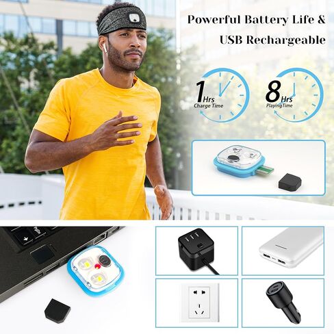 BELONGSCI LED عصابة رأس رياضية مع ضوء USB قابل لإعادة الشحن مصباح أمامي هدايا للرجال والنساء مثالية للمشي لمسافات طويلة والجري والإصلاح وصيد الأسماك وركوب الدراجات والنوم والتمرين والركض واليوجا in Kuwait