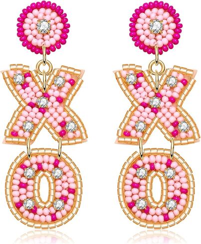 Valentine’s Day Earrings Beaded Heart Drop Earrings Edged in gold beading Fashion Trendy Big Love Dangle Earrings for Women Girls Statement Jewelry in Saudi Arabia