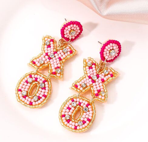 Valentine’s Day Earrings Beaded Heart Drop Earrings Edged in gold beading Fashion Trendy Big Love Dangle Earrings for Women Girls Statement Jewelry in Saudi Arabia