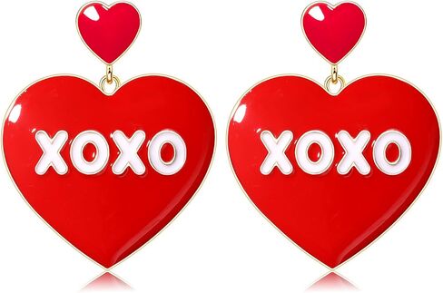 Valentine’s Day Earrings Beaded Heart Drop Earrings Edged in gold beading Fashion Trendy Big Love Dangle Earrings for Women Girls Statement Jewelry in Saudi Arabia