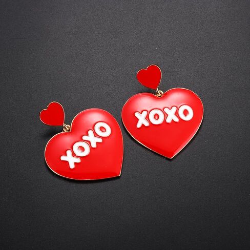 Valentine’s Day Earrings Beaded Heart Drop Earrings Edged in gold beading Fashion Trendy Big Love Dangle Earrings for Women Girls Statement Jewelry in Saudi Arabia