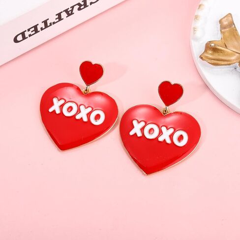 Valentine’s Day Earrings Beaded Heart Drop Earrings Edged in gold beading Fashion Trendy Big Love Dangle Earrings for Women Girls Statement Jewelry in Saudi Arabia