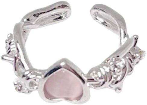 Pink Love-Heart Platinum Rings, Cat-eye Stone Fashion Modern Versatile Ring for Girlfriend in Saudi Arabia