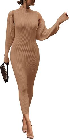 PRETTYGARDEN Womens Fall 2 Piece Outfits Bodycon Maxi Tank Pullover Sweater Dress And Long Sleeve Cropped Cardigan Knit Sets in Kuwait