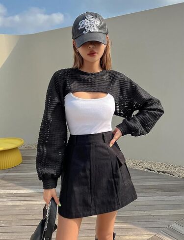 سترة نسائية محبوكة من SECRETEYARD بأكمام طويلة مجوفة وتتغاضى عن سترة Y2K متماسكة للتغطية in Kuwait