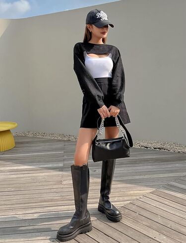 سترة نسائية محبوكة من SECRETEYARD بأكمام طويلة مجوفة وتتغاضى عن سترة Y2K متماسكة للتغطية in Kuwait