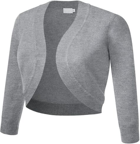 سترة صوفية نسائية كلاسيكية من COMFY WORLD بأكمام 3/4 كم من نسيج بوليرو ناعم ومتماسكة بحاشية مضلعة مفتوحة من الأمام (S-XL) in Kuwait