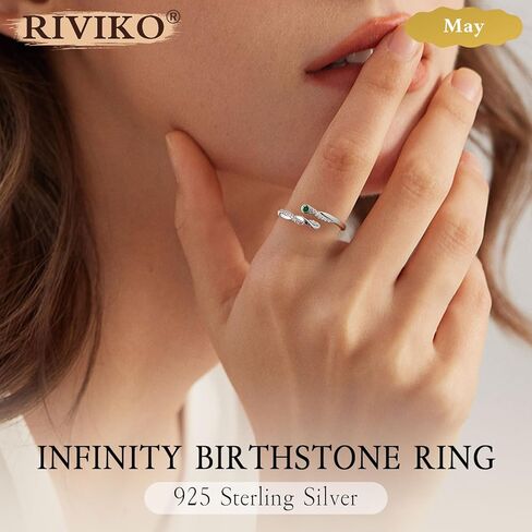 riviko إنفينيتي رمز جوهرة الميلاد حلقة مفتوحة للنساء قابل للتعديل 925 خواتم الفضة الاسترليني الراحة تناسب حجم 6-9 المرأة عيد ميلاد الذكرى عيد الحب المجوهرات هدية للزوجة الأم صديقة ابنتها in Saudi Arabia