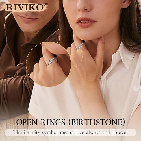 riviko إنفينيتي رمز جوهرة الميلاد حلقة مفتوحة للنساء قابل للتعديل 925 خواتم الفضة الاسترليني الراحة تناسب حجم 6-9 المرأة عيد ميلاد الذكرى عيد الحب المجوهرات هدية للزوجة الأم صديقة ابنتها in Saudi Arabia