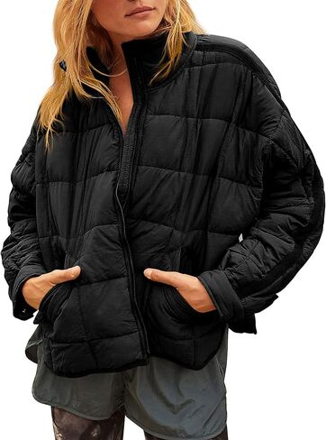 Bianstore Women's Oversized Splice Quilted Lightweight Puffer Jacket Casual Padded Coat in Kuwait