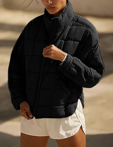 Bianstore Women's Oversized Splice Quilted Lightweight Puffer Jacket Casual Padded Coat in Kuwait