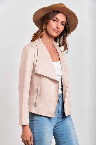 PRETTYGARDEN Women's Faux Suede Jackets 2024 Fall Clothes Long Sleeve Open Front Cropped Coat Outwear in Saudi Arabia