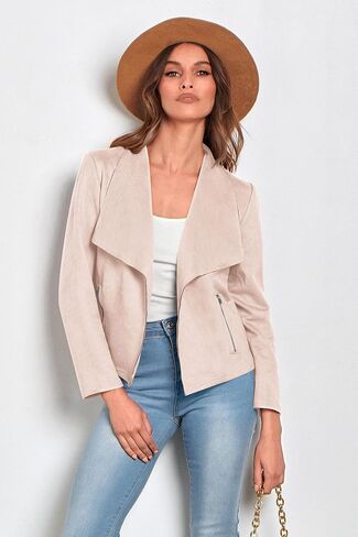 PRETTYGARDEN Women's Faux Suede Jackets 2024 Fall Clothes Long Sleeve Open Front Cropped Coat Outwear in Saudi Arabia