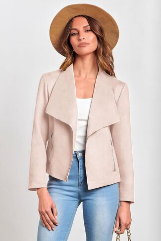 PRETTYGARDEN Women's Faux Suede Jackets 2024 Fall Clothes Long Sleeve Open Front Cropped Coat Outwear in Saudi Arabia