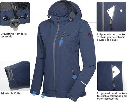 Little Donkey Andy Women's Softshell Jacket Ski Jacket with Removable Hood, Fleece Lined and Water Repellent in Kuwait