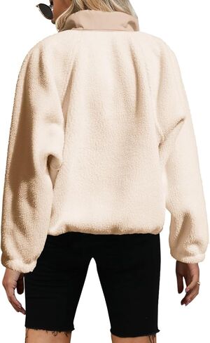Yanekop Womens Fuzzy Fleece Pullover Sherpa Sweatshirt Long Sleeve Button Down Sweater Winter Fleece Jacket with Pockets in Saudi Arabia
