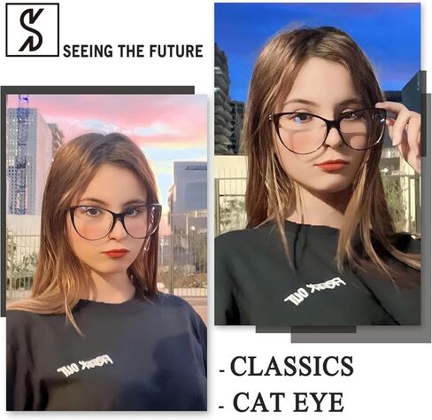 SHEEN KELLY TR90 Fashion Cat Eye Plain Glasses Women Retro Stylish Fake Eyewear Clear Lens Black Metal Frame Cute Eyeglasses in Saudi Arabia