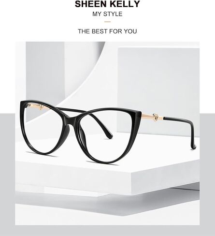 SHEEN KELLY TR90 Fashion Cat Eye Plain Glasses Women Retro Stylish Fake Eyewear Clear Lens Black Metal Frame Cute Eyeglasses in Saudi Arabia