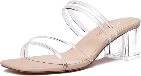 Athlefit Women's Strappy Block Chunky Heels Fashion Square Open Toe Slip On Heeled Sandals in Kuwait