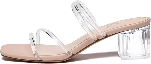 Athlefit Women's Strappy Block Chunky Heels Fashion Square Open Toe Slip On Heeled Sandals in Kuwait