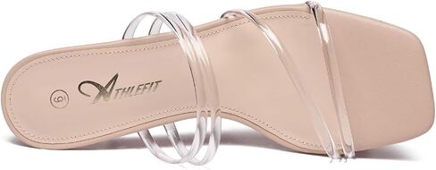 Athlefit Women's Strappy Block Chunky Heels Fashion Square Open Toe Slip On Heeled Sandals in Kuwait