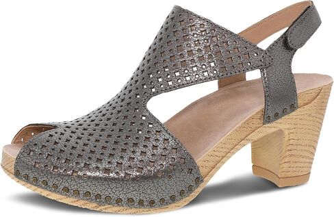 صندل Dansko Teagan الأنيق بمقدمة مفتوحة للنساء - جلد عالي الجودة مع تفاصيل مقطوعة بالليزر وكعب لمظهر أنيق طوال اليوم - وسادة قدم مبطنة ومحيطة لراحة طوال اليوم in Kuwait