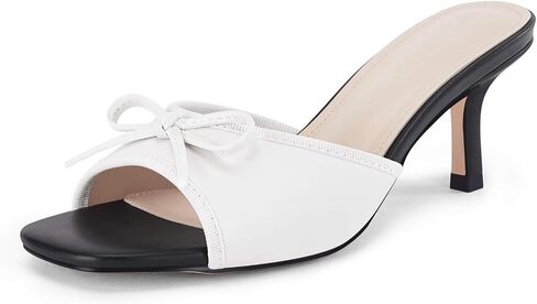 Womens Bow Mules Heels Kitten Heel Slide Sandals Square Toe Slip on Dress Shoes in Saudi Arabia