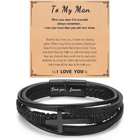 Angyape To My Man, Infinity Leather Bracelet Husband Gifts from Wife I Love You Forever and Always Bracelet Boyfriend Anniversary Birthday Christmas Fathers Gifts for Men