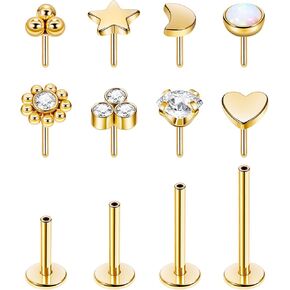 NICEIGHT 16G 18G 20G 316L الفولاذ المقاوم للصدأ دفع بدون خيوط في Labret Monroe ترصيع الشفاه خواتم للنساء الرجال شقة الظهر الغضروف أقراط اللولب الزنمة أقراط محارة ميدوسا ثقب المجوهرات