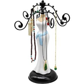 برج مجوهرات معدني عتيق من Owlgift مع شكل سيراميك مصقول للسيدة، وحامل منظم للقلادة والسوار مع 6 خطافات، وإكسسوارات متعددة الأغراض ورف عرض حامل للأساور in Kuwait