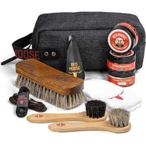 Deluxe Shoe Polish Cleaning Kit - Leather Boot & Shoe Shine Care Kit - Black, Brown & Neutral Shoe Polish with Brushes, Laces, Buffing Cloth, Travel Bag & More - Shoe Cleaning Polish Kit Made in USA in Kuwait
