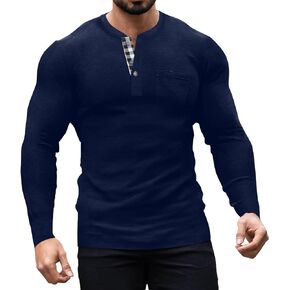 قمصان Elselect الرجالية Henley كاجوال بأكمام طويلة وقميص Butsweat بمقاس نحيف وأزرار سفلية للرجال in Kuwait