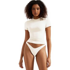 SUUKSESS Women Double Lined Fitted Basic Tee Crew Neck Short Sleeve Y2K Crop Top in Kuwait