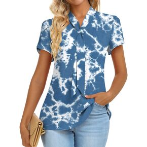 Anymiss Women's 2024 Summer Dressy Casual Blouses Short Sleeve Shirts Work Chiffon Tunic Tops