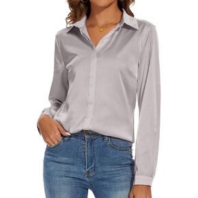 Miqieer Women's Silk Blouse Long Sleeve Lady Shirt Casual Office Work Blouse Shirt Tops in Kuwait