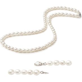 18K Gold Plated Freshwater Pearl Necklace for Women, 18 inch White Genuine Cultured Pearl Necklace Strand, Dainty Pearl Jewelry Beaded Necklace Gifts for Her