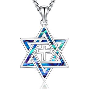 AUDINCEED Wiccan Jewelry Celtic Knot Necklace 925 Sterling Silver Celtic Jewelry for Women & Men Star of David Necklace Pentagram Protection Amulet Necklace Witches Trinity Knot Pendant Gift