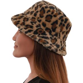 Bucket Hats Furry Print Women Men Plush Cap Warm Faux Fur Soft Fisherman Hat Adjustable Winter Spring in Kuwait